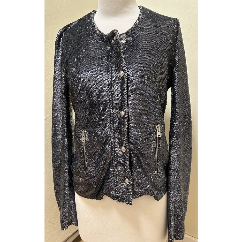 $998 IRO Women's Silver Sequin Agnettespe Evening Jacket Blazer - Size 36/Small